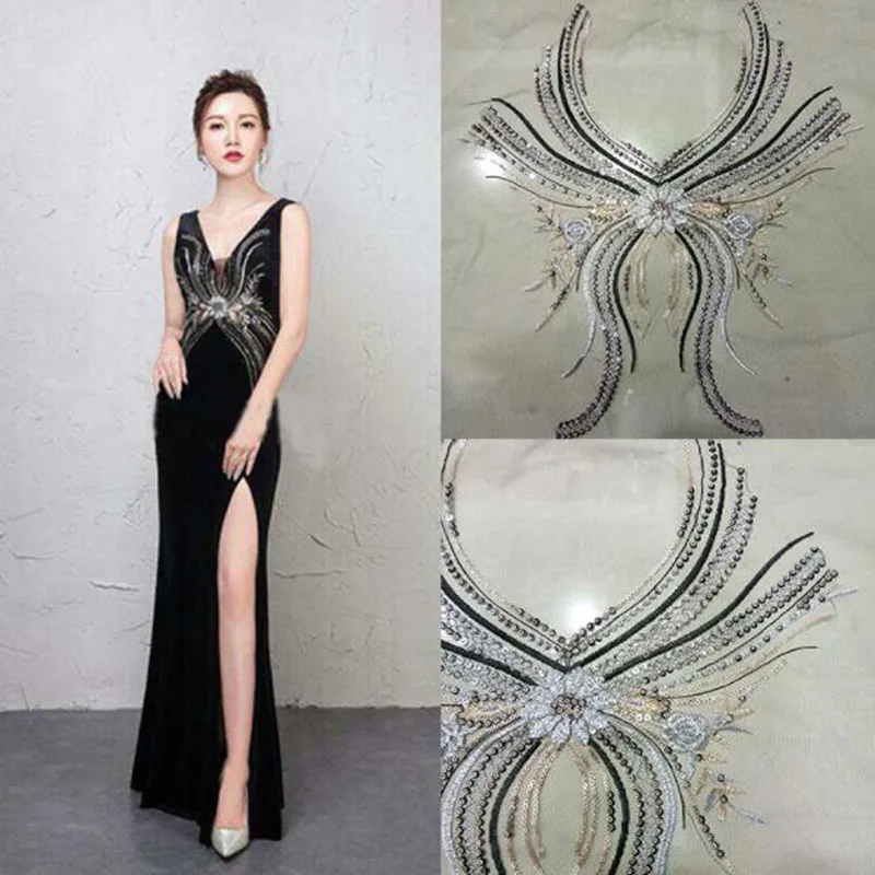 1 шт. вышитый бисером Стразы воротник вышивка аппликация шнур хрустальные