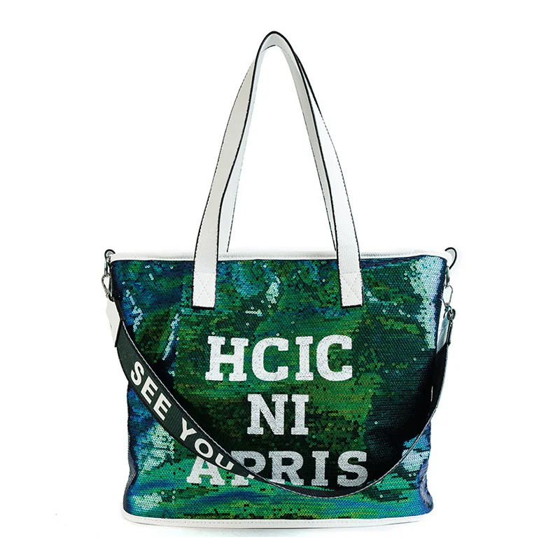OLOEY Новый Осень 2018 г. Мода блестками сумки дамы повседневное Tote письма Bling сумка