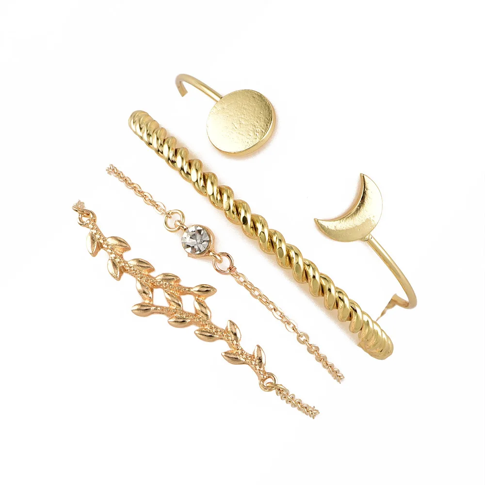 4 шт./компл. 2019 новые женские часы витой солнце и луна лист стразы браслеты на