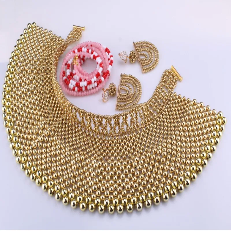 Gold Plated Свадебные ювелирные наборы нигерийские настоящие натуральные оранжевые Коралловые бусы ожерелье набор украшений для женщин ручная коса Новинка - Окраска металла: Gold Plated
