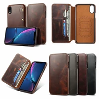 luxury business genuine leather case for iphone 11 12pro xs max xr 8 7 6s 6plus se 2020 flip wallet wax oil skin phone bag cover