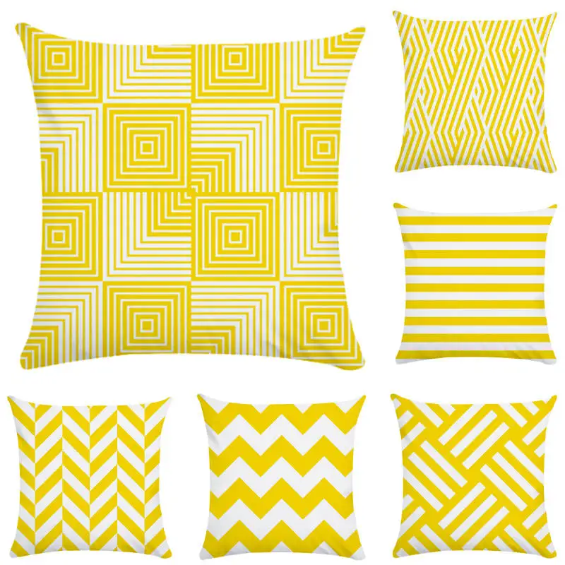 

16 Colors available Yellow Geometric Pillow Case Wave Pattern Pillow Cover Square Cushion Cover For Decoration Pillowcase CR067