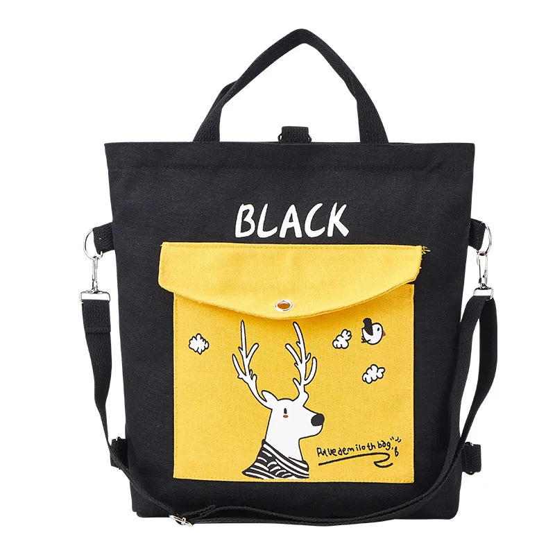 Хлопковая холщовая Эко сумка мессенджер YILE через плечо с принтом оленя желтая