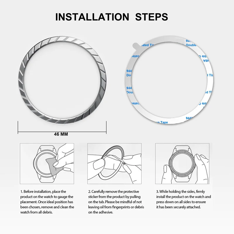 Безель кольцо клейкая крышка против царапин нержавеющая сталь для Samsung Galaxy часы 46