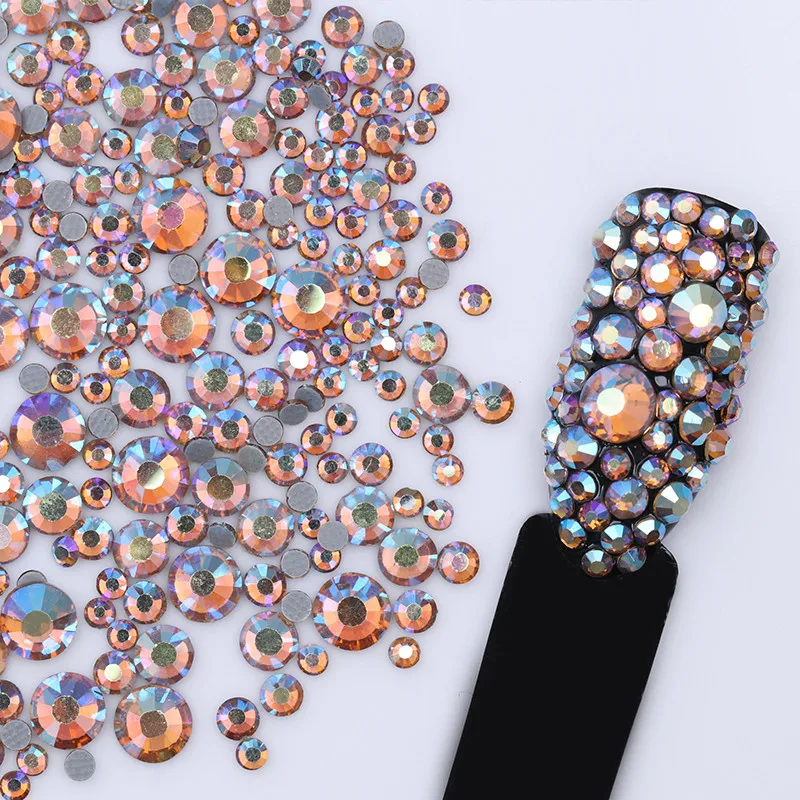 1 пакет Стразы для ногтей разные размеры с плоским дном 2 мм-5 мм шампанское