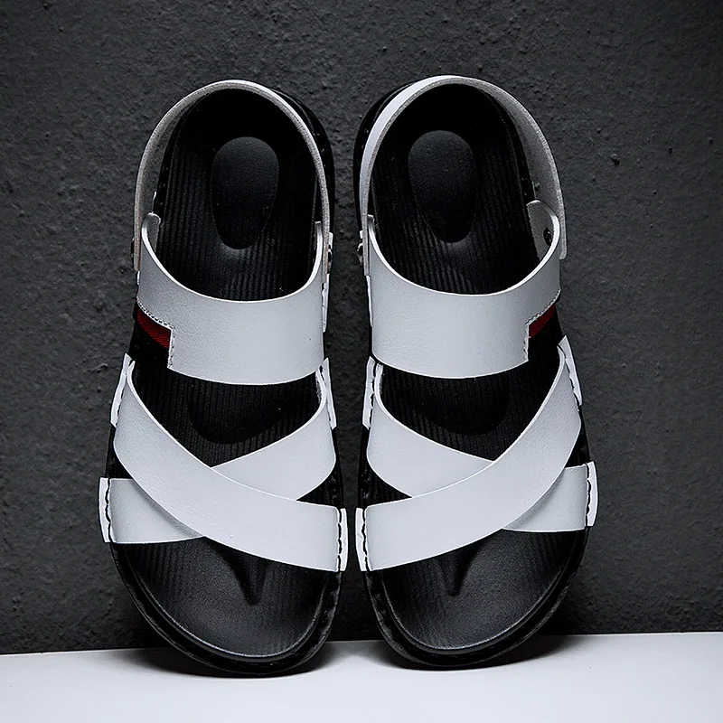 Мужские кожаные сандалии шлепанцы для отдыха удобная мягкая обувь летние