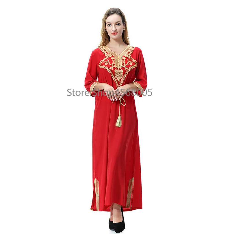 Элегантный мусульманин abaya Макси платье с вышивкой длинные халаты Туника