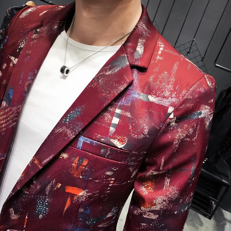 Цвет красного вина повседневный мужской блейзер Slim Fit сценические вечерние