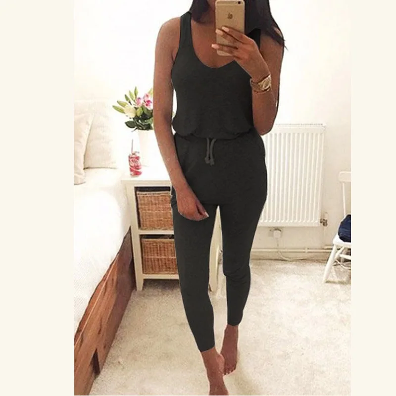 Женский хлопковый сиамский комбинезон без рукавов на весну и лето 2018|Комбинезоны