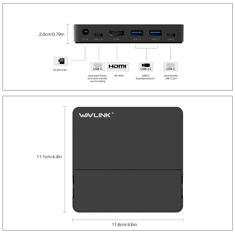 Wavlink Алюминиевый USB 3 0 мини док станция 1 Gen 2 Type C дисплей 50 Вт с доставкой питания 4K @