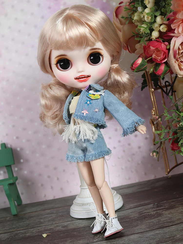 ICY blyth кукла Ручная роспись матовое лицо белая кожа милые золотые кудри волосы костюм куклы с зубами губы брови 30 см DIY BJD SD подарок