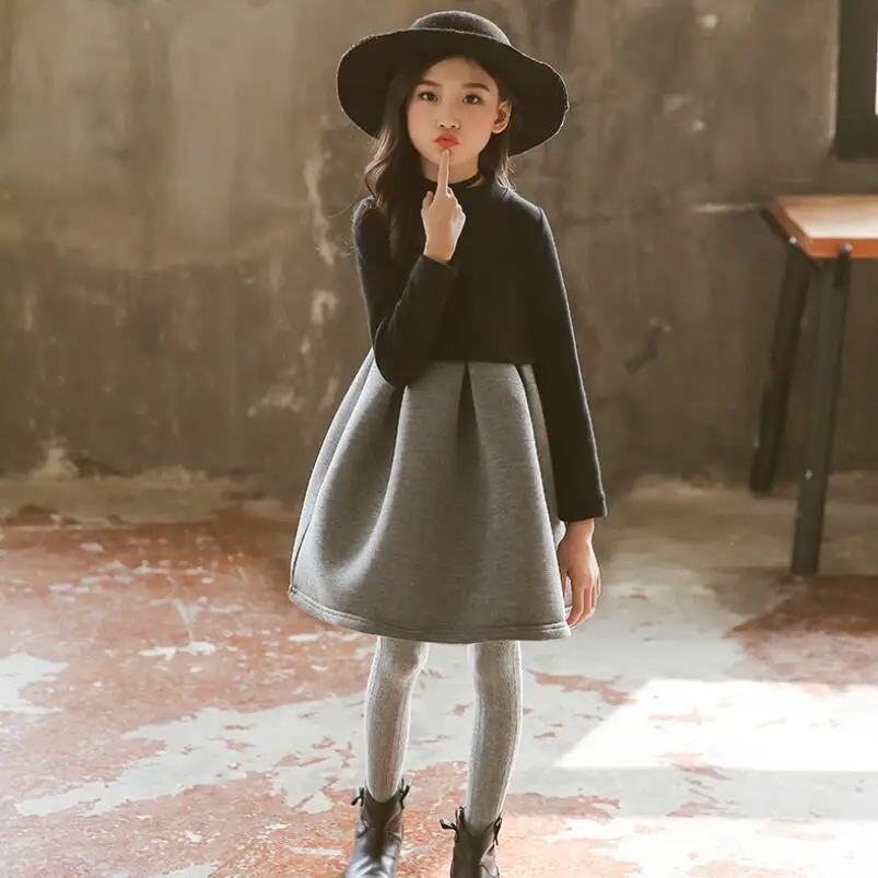 2019 Warm Thick Spring Winter Turtleneck Black Princess Dress Kids For Girl Long Sleeve Party Baby Toddler Child Dresses | Детская