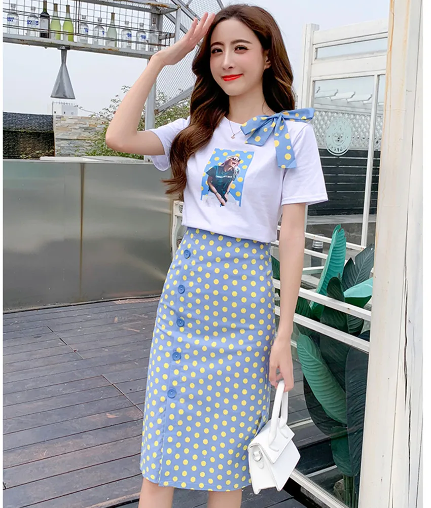 Милый для женщин комплект из 2 частей Летняя мода оранжевый лук печати характер