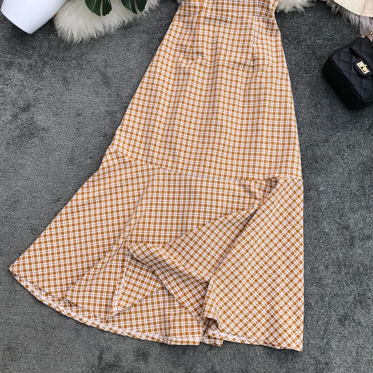 2019 новые модные женские платья приталенное Ретро клетчатое пляжное платье с