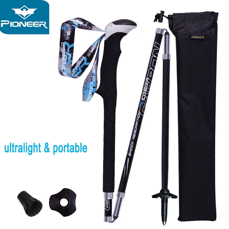 2 Pack Portable Collapsible Carbon Fiber Trekking Pole Quick Lock Compact Folding Tourism Trail Running Walking Stick 1 Pair | Спорт и