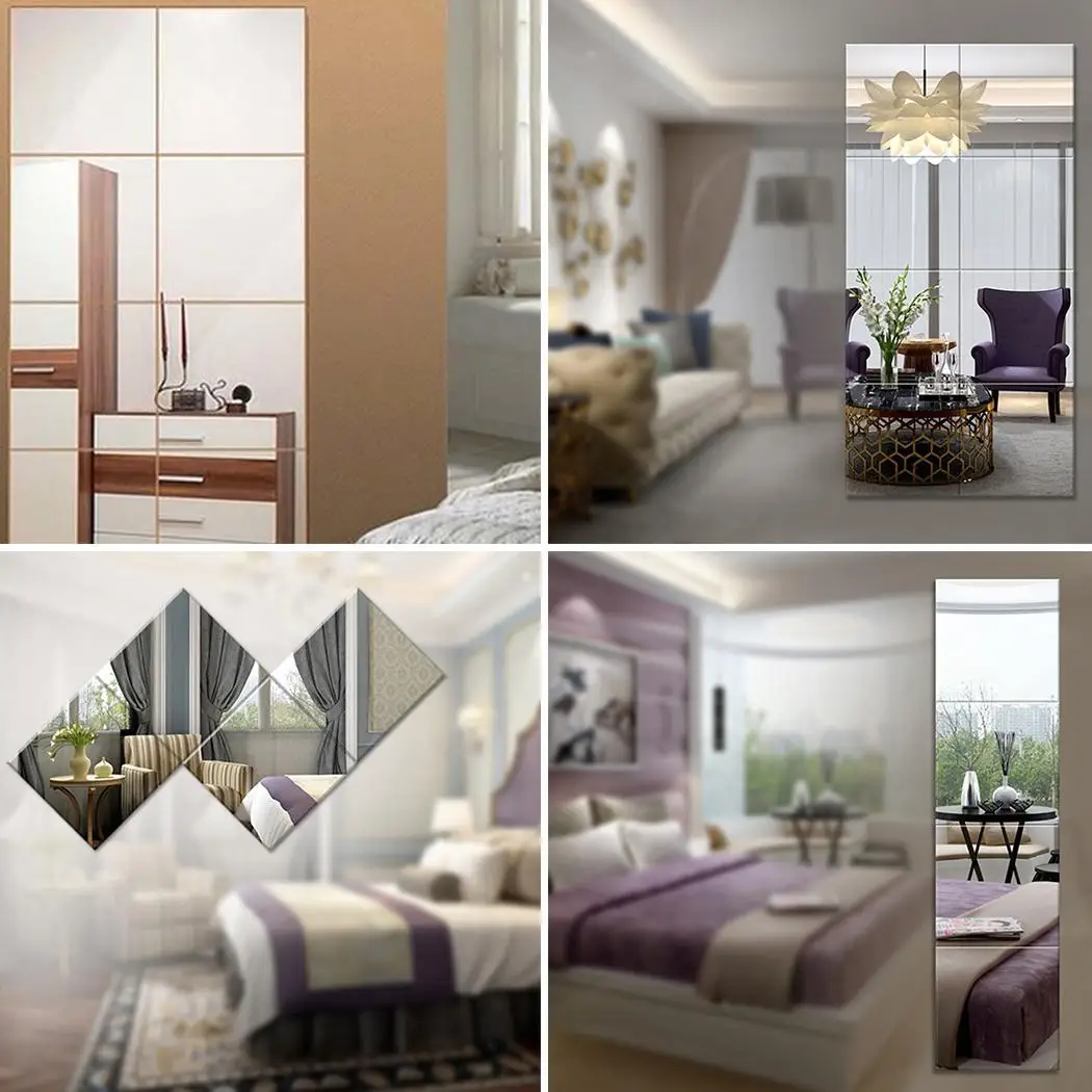 2019 горячая Распродажа зеркало 6 шт./упак. серебряное стены Стикеры квадратный DIY