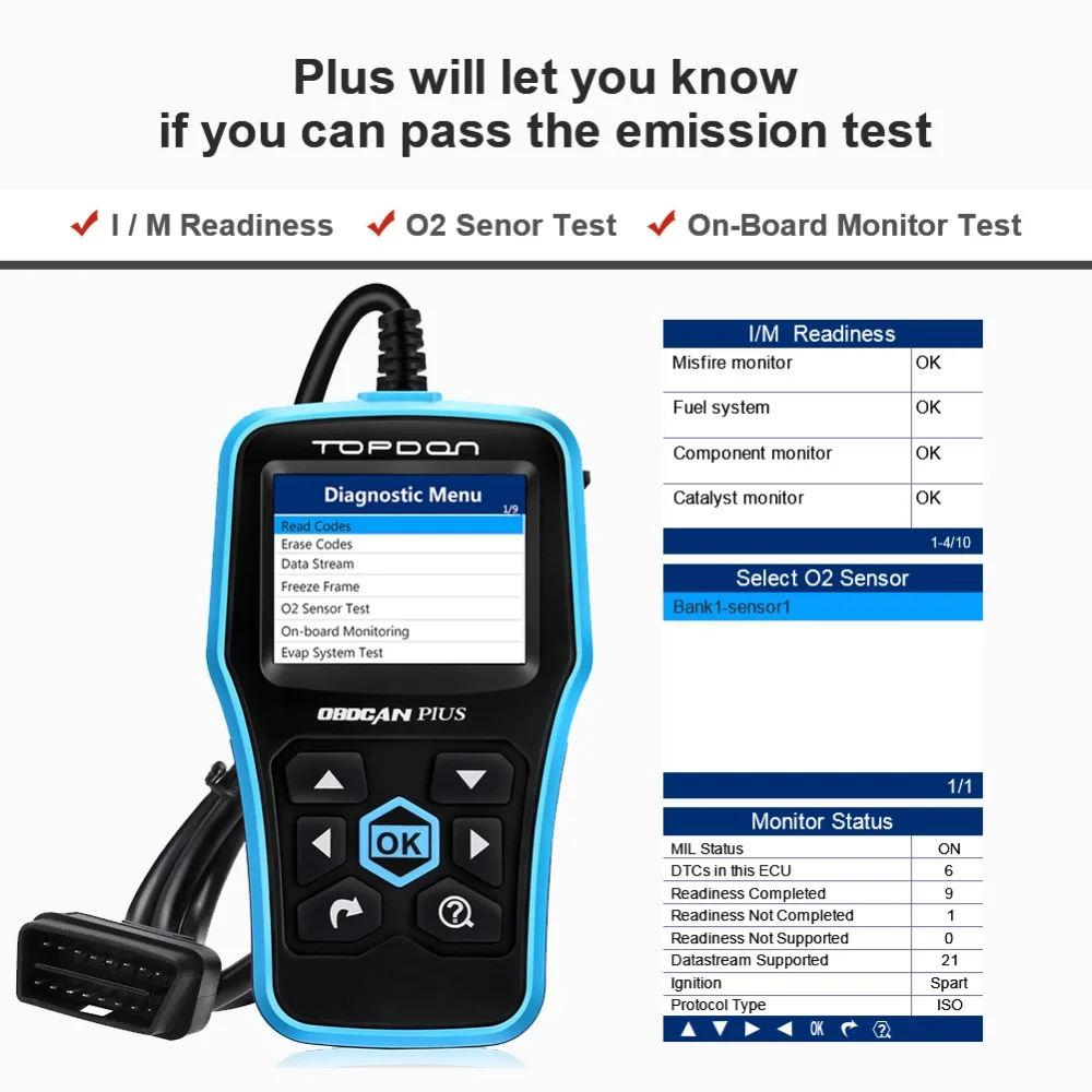 Topdon Ultrascan OBDCAN Plus 2,0 OBD 2 Код считыватель сканер OBDII автоматический диагностический инструмент Pro Полные функции как al519 для автомобилей DTC
