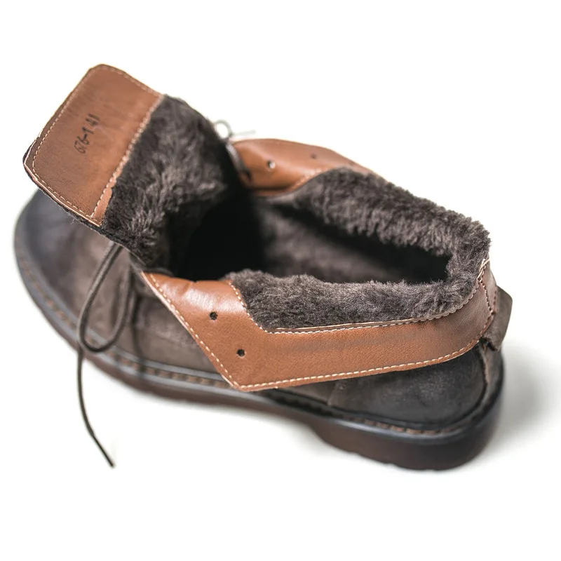 brown with fur Мужские ботинки в винтажном стиле; обувь из натуральной кожи; сезон осень-зима; Водонепроницаемая Обувь для работы и безопасности; мужские Качественные ботильоны; Цвет Серый, Коричневый - Цвет: brown with fur
