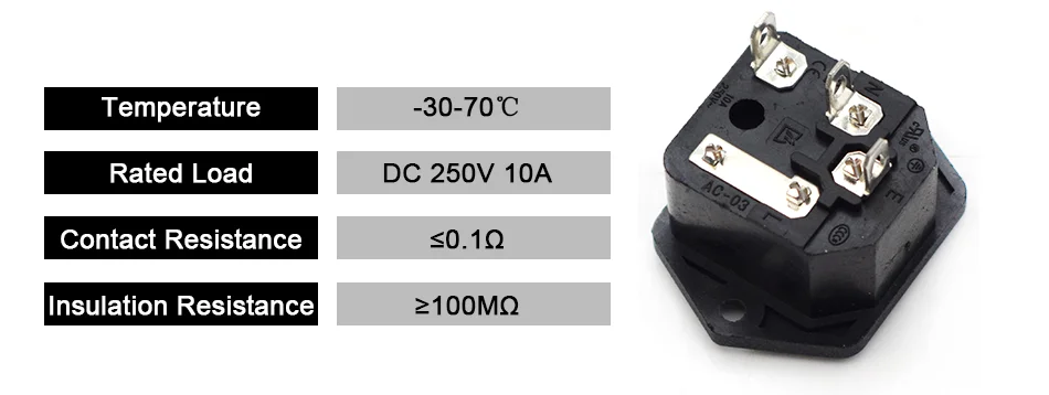 4 шт./лот AC-03 3pin в одном AC мощность разъем характер 10A/250 В в мужской разъем