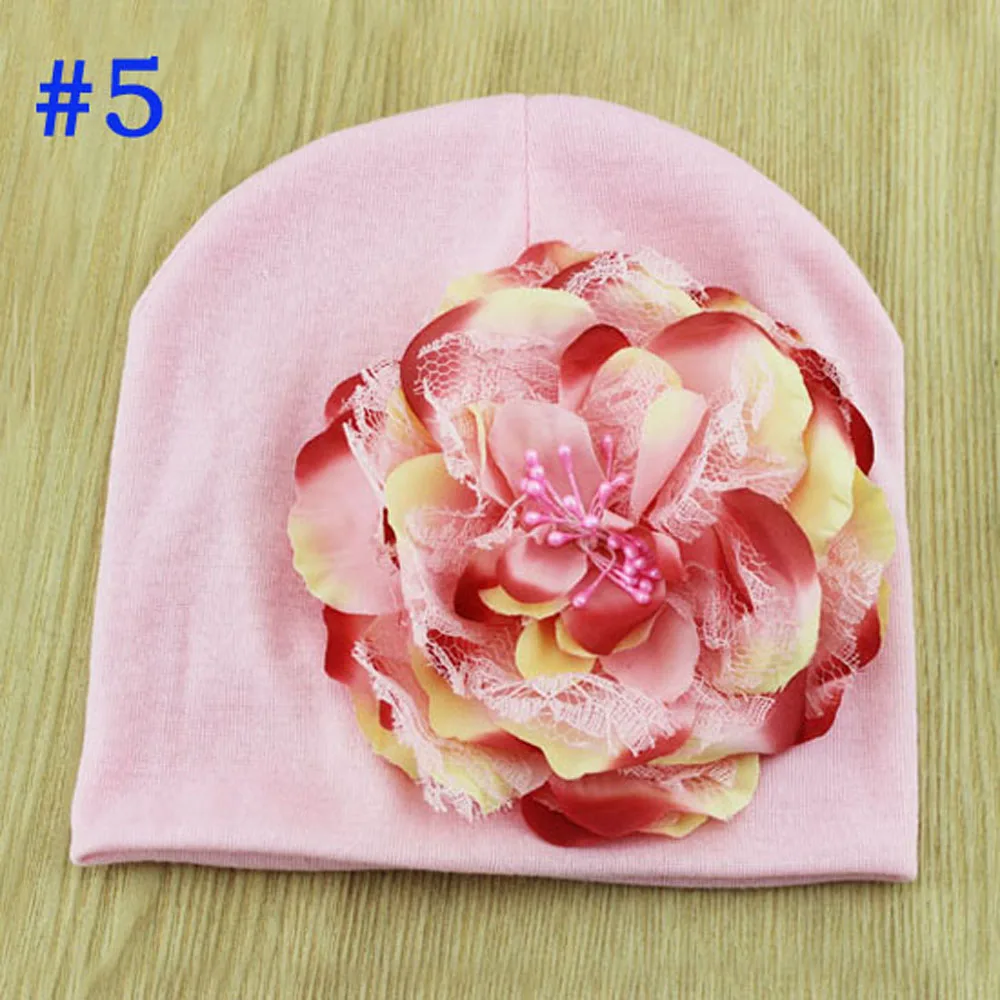 Розничная продажа Детские хлопковые шапки-бини с цветочным принтом мягкая