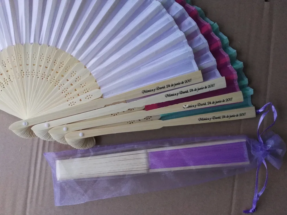 

11 color Luxury Folding Elegant Silk Hand Fan with Yarn bags + Personalized silk screen Wedding&Party Favors Gift 100pcs/lot