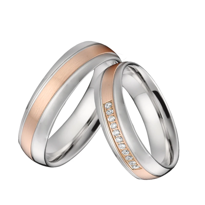 

2019 Custom Couple Rings Men rose gold color titanium jewelry handmade bridal engagement wedding Rings for Women