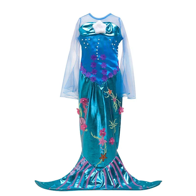 Mermaid Ariel Классическая коллекция принцесс; одежда для костюмированной вечеринки Спящей красавицы Малефисента Рапунцель; детское карнавальное платье с единорогом и Динь-Динь - Цвет: Mermaid Ariel
