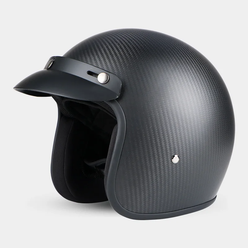 Мотоцикл CarbonFiber открытые шлемы для мопеда и мотокросса Винтаж casco capacete скутер Ретро углеродное шлем - Цвет: Matte Black