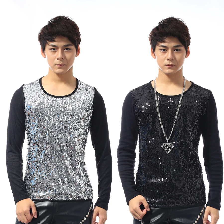 

Sequin men cultivating long-sleeved T-shirt male nightclub singer DS costumes stage clothes fashion show clothing