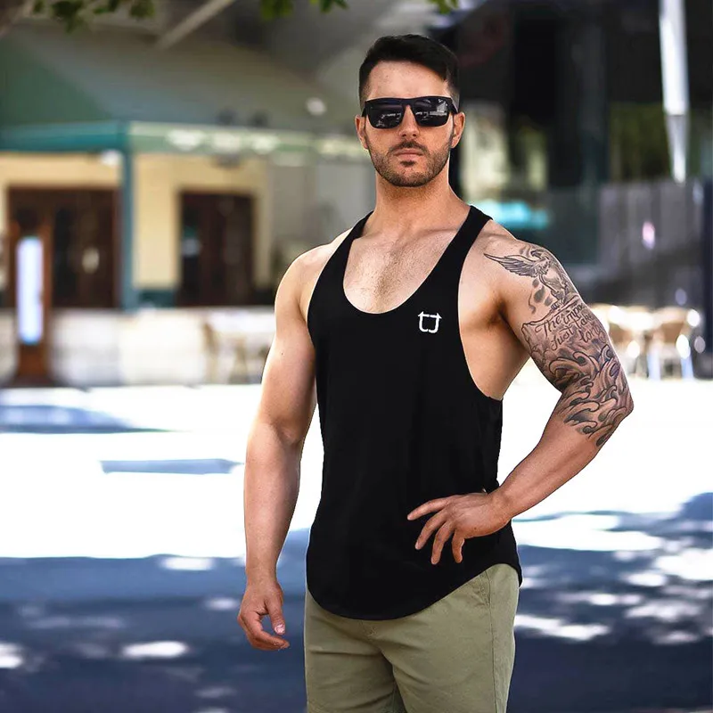 

Muscle-aesthetic 2019 sleeveless vest for men breathable body-building exercise fitness leotard i-line jersey