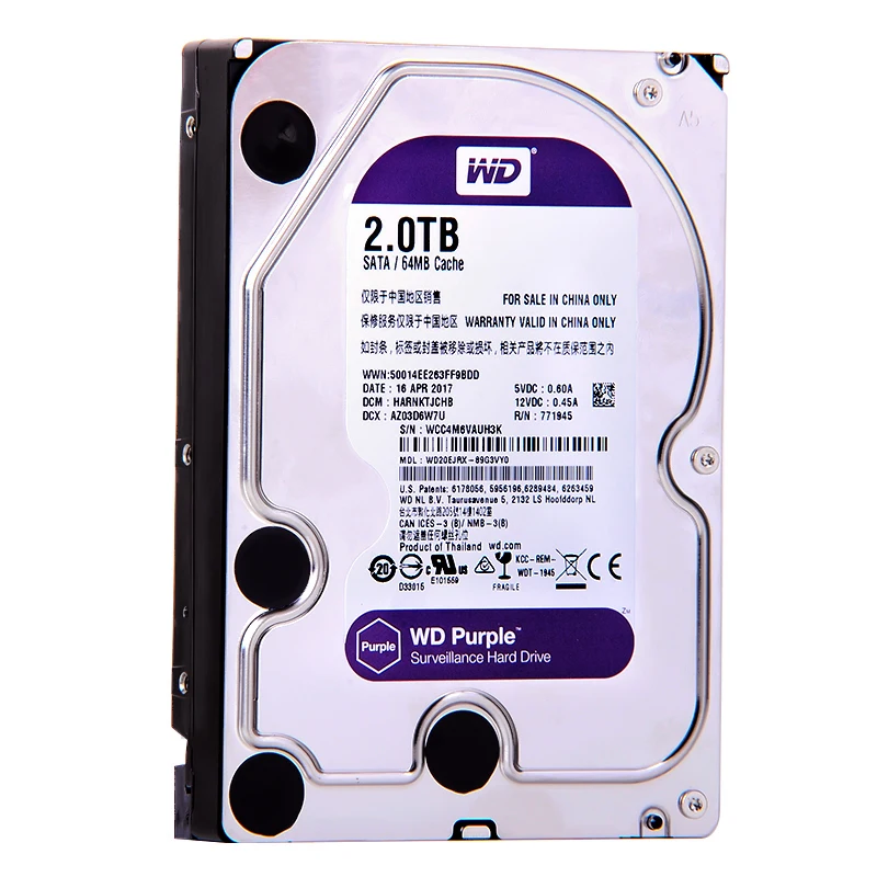Жесткий диск Western Digital WD Purple HDD для наблюдения 1 ТБ 2 3 4 6 8 10 SATA 0 ГБ/сек. 5 дюйма камера