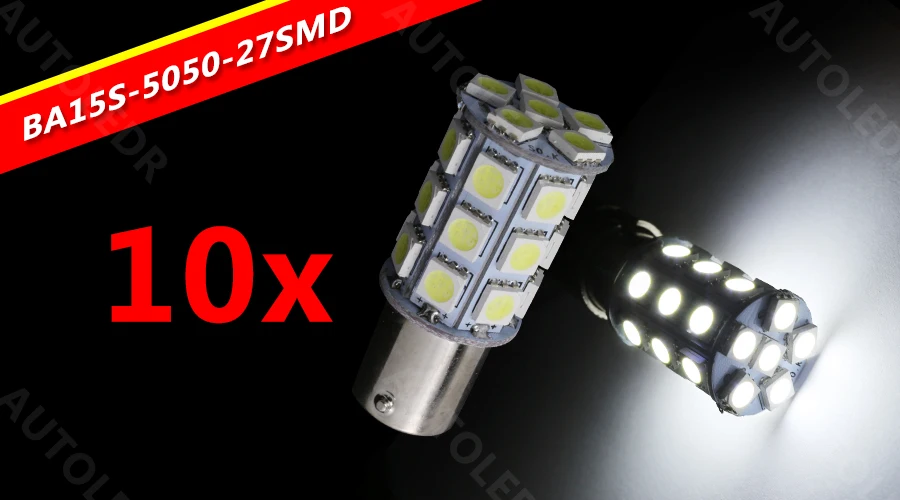 10 шт. 1156 P21W BA15S светодиодный 5050 SMD 27 Светодиодный ные лампы белая/теплая белая