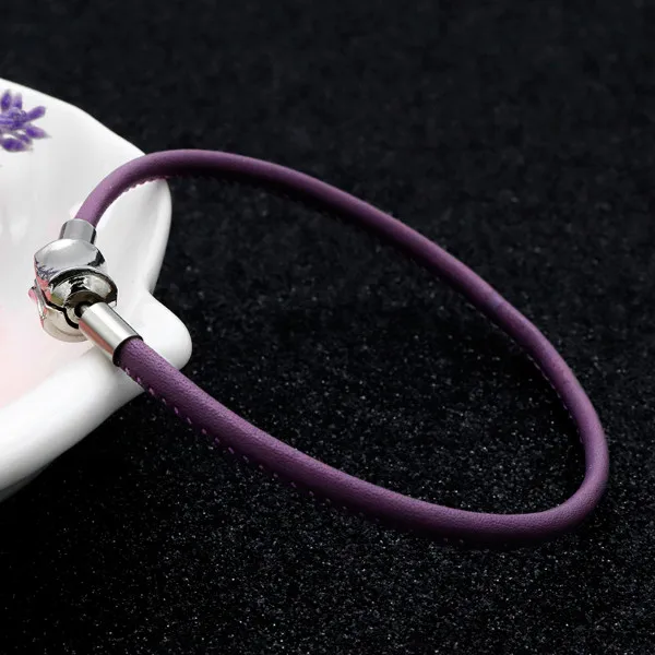 purple round clasp Прямая поставка; натуральная кожа амулеты «сделай сам» Браслеты Сталь Цвет тонкой овчины подходит европейский браслет для Для женщин, сделай сам, ювелирное изделие, подарок - Окраска металла: purple round clasp
