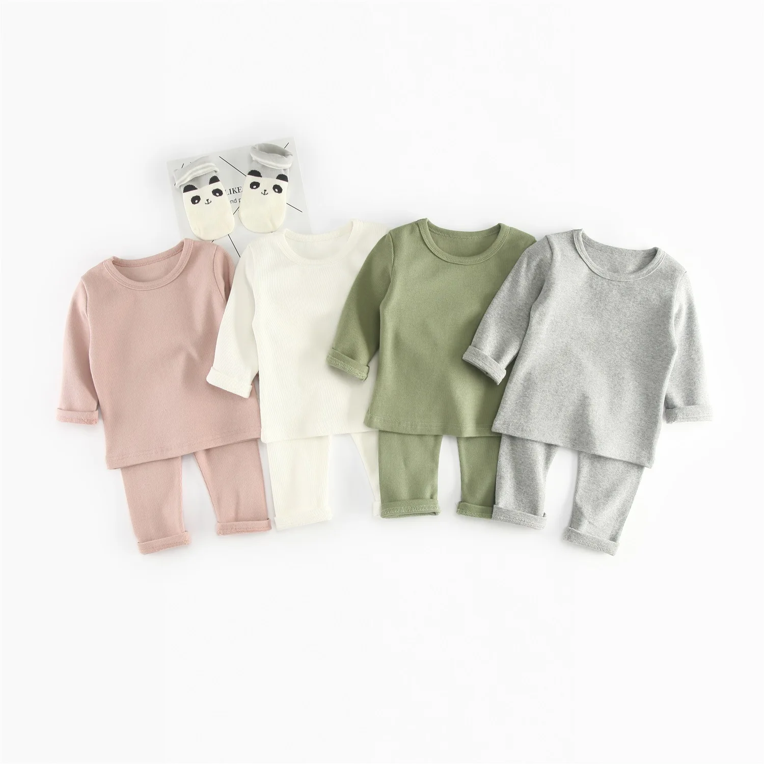 2pcs/sets 2020 New Autumn Kids Tracksuits Baby Rib Cotton Long Sleeve Clothes Set Children Tops and Pant Clothing Suit 1-4 Years | Мать и