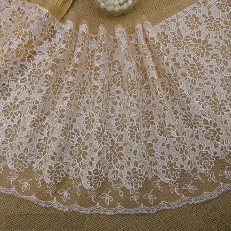 1y 20 см Ширина DIY аксессуары для одежды Алмазная сетка кружевная отделка Изысканная кружевная лента с вышивкой швейная Аппликация Свадебный декор ремесло - Цвет: beige white