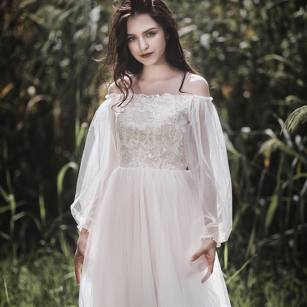 Luxury Boat Neck Sequin Beading Lace Vestidos De Novia Fairy Tulle Off The Shoulder Maxi Wedding Dresses Marriage Bridal Gowns | Свадьбы и