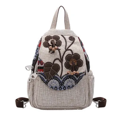 

Fashion National String Women Shopping backpacks!Nice Floral Appliques Lady Travel Hasp backrack All-match Cloth Cover backruck