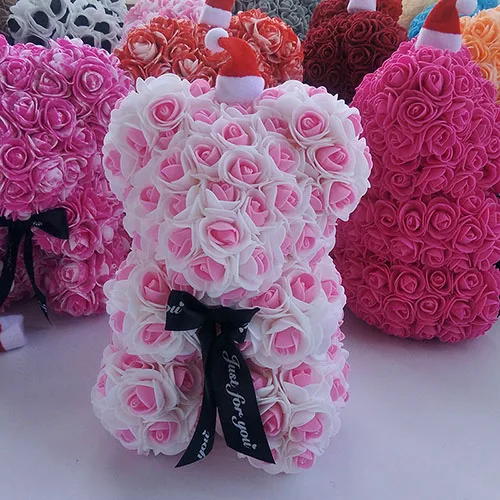 pink1 25 см розовый медведь плюшевый медведь Роза Рождественский подарок Пена Цветок медведи искусственное украшение - Цвет: pink1