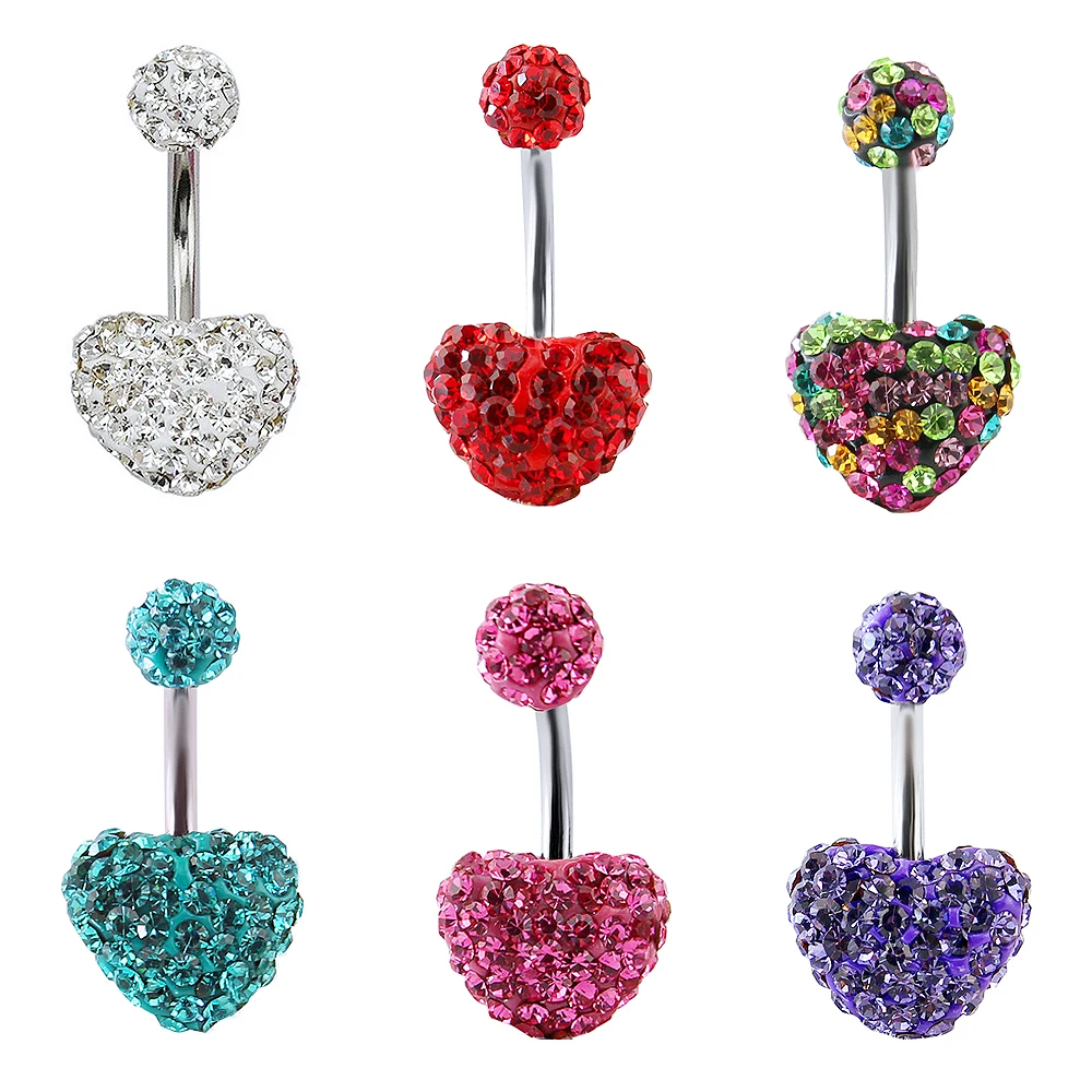 

1pcs 316l Surgical Stainless Steel Rose Gem Heart Navel Belly Ring Heart Piercing Hypoallergenic Belly Button Rings