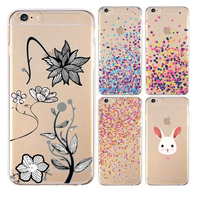 Розовый мягкий прозрачный чехол для телефона из ТПУ iPhone 4/4S 5 5S 6 6plus 7 8plus x с принтом