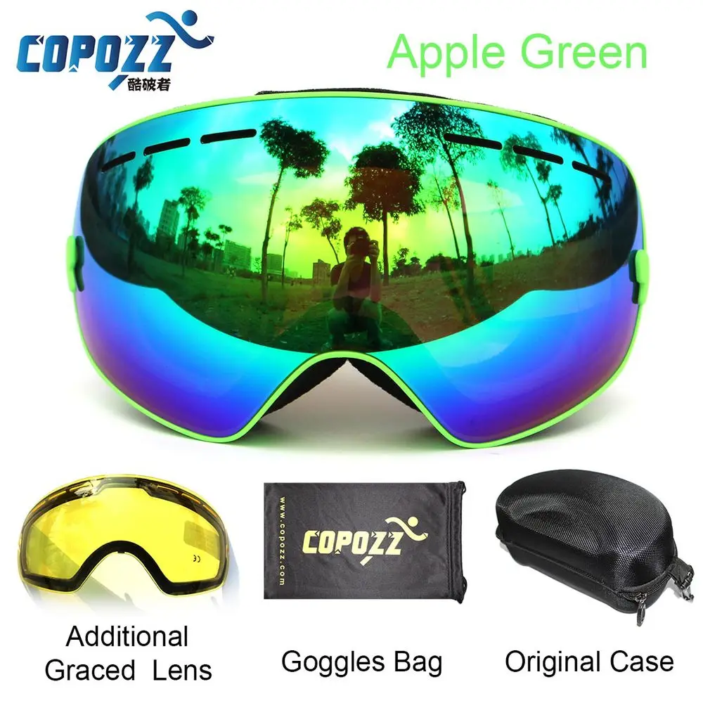 COPOZZ брендовые лыжные очки 2 двойные линзы UV400 противотуманные сферические лыжные очки для катания на лыжах мужские и женские снежные очки GOG-201+ линзы+ коробка - Цвет: Green