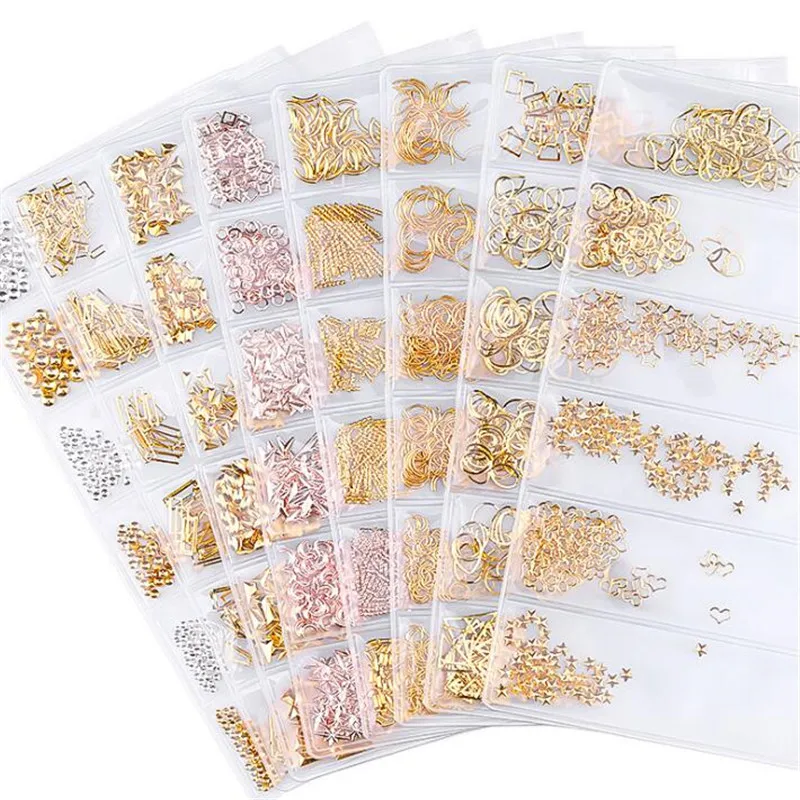 

Mixed 6 styles/bag 3D Gold Metal Rivets Nail Studs Round Animal Moon Decoration Nails Shell Sticker Manicure DIY Accessorie F568