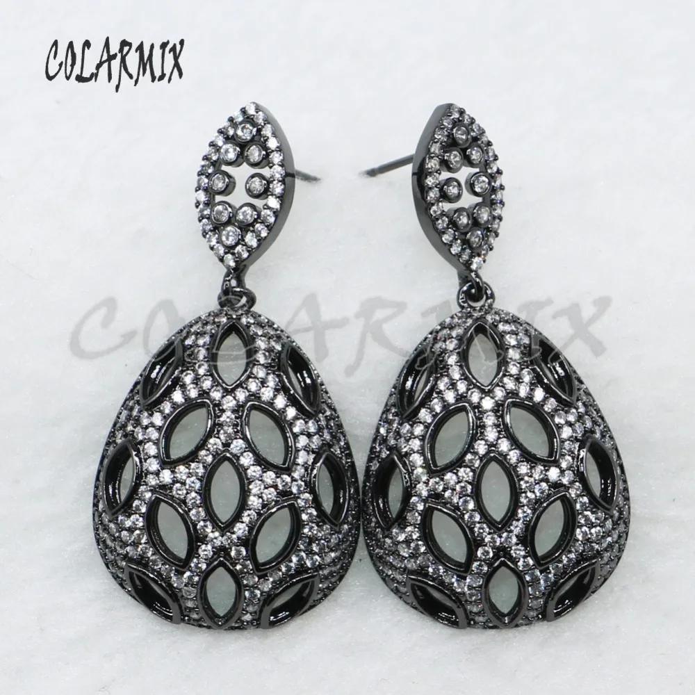 Мода черный цвет серьги в форме капли Элегантный полые циркон подарок для леди