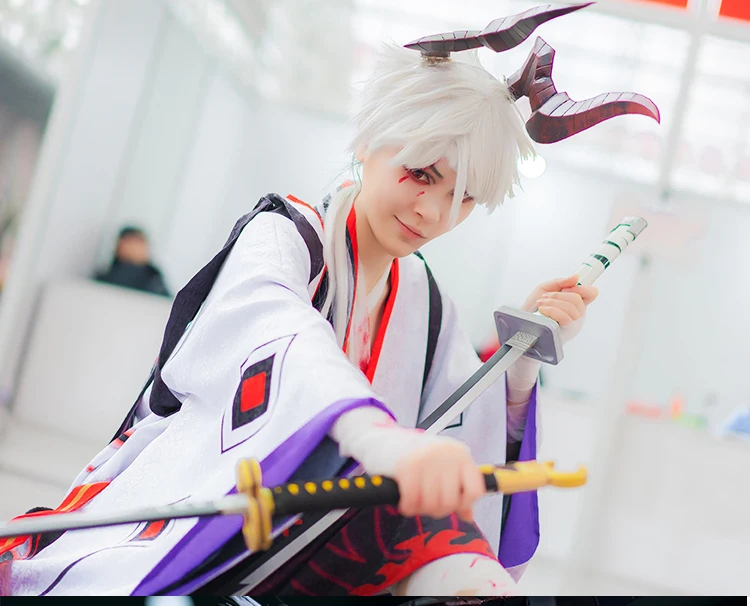 Игра Onmyoji Onikiri Пробуждение косплей кимоно Хэллоуин Карнавальный Наряд полный набор парик обувь Рог Косплей Костюм