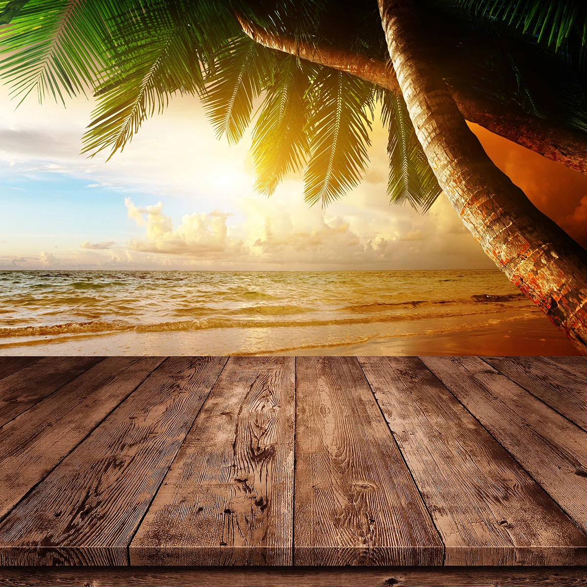 Фон для фотосъемки Allenjoy закат море кокосовое дерево пляж летних фотографий