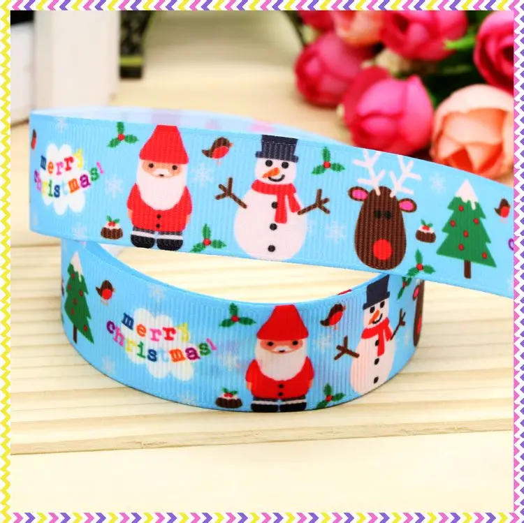 

7/8'' Free shipping christmas printed grosgrain ribbon hair bow headwear party decoration wholesale OEM 22mm H4350