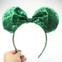 green 1 Новые розовые, золотые, красные, синие волосы, блестки, Микки, Минни Маус, уши, однотонная черная повязка на голову, празднование дня рождения мальчика - Цвет: green 1
