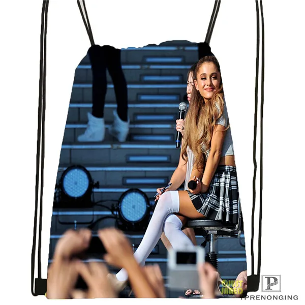 Drawstring Backpack Пользовательские Ариана Гранде походная сумка на шнурке милый детский Ранец(черный цвет(вид сзади) 31x40 см#180531-03-05 - Цвет: Drawstring Backpack
