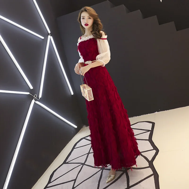 Элегантное бордовое азиатское длинное платье Vestidos Chinos Восточное Ципао вечернее