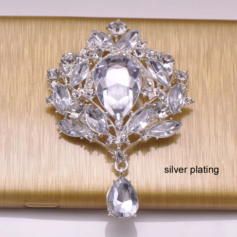 silver plating M0582) Винтажная брошь, 60 мм x 90 мм блестящая Брошь для свадьбы, с булавкой сзади, серебряное или светло-золотое покрытие, 100 шт./партия - Окраска металла: silver plating